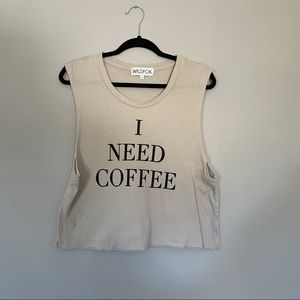 Wildfox I Need Coffee Crop Cutoff Tank Top Size S